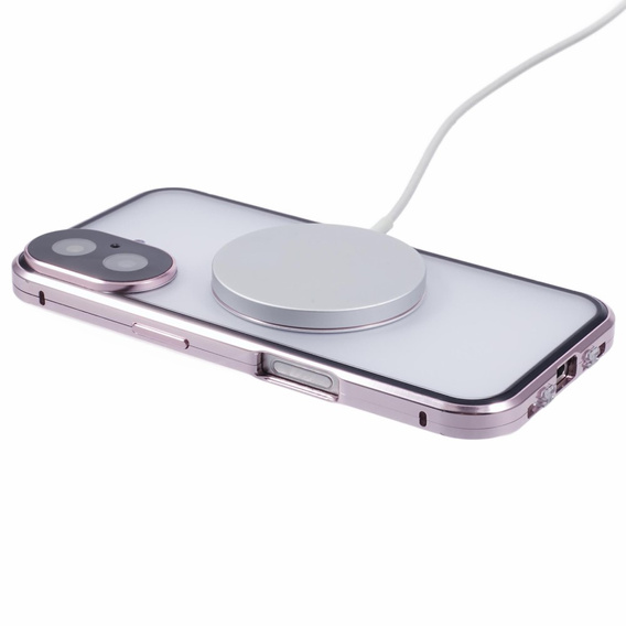 Carcasa Magnetic Dual Glass MagSafe pentru iPhone 16, roz rose gold