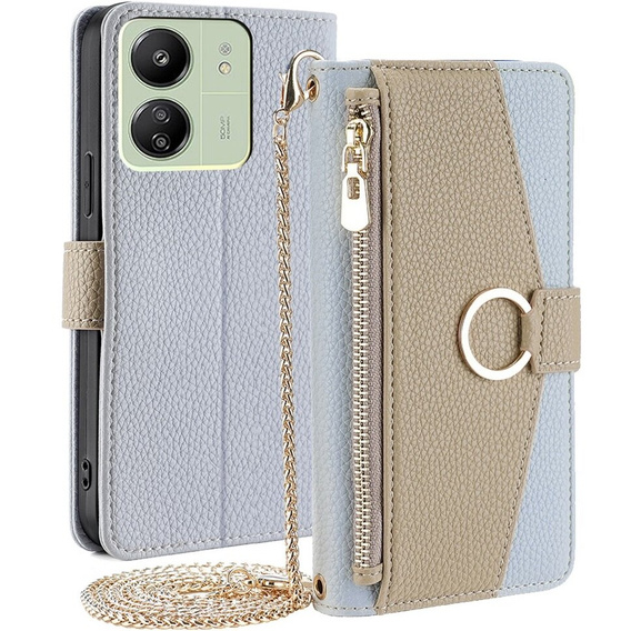Carcasă flip pentru Xiaomi Redmi 13C / Poco C65, Wallet Zipper Pocket, cu oglindă, albastru