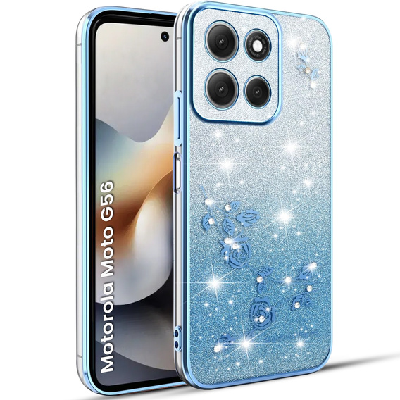 Husă pentru Motorola Moto G56 5G, Glitter Flower, albastru