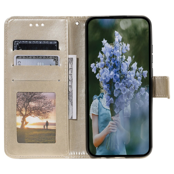 Cu clapetă pentru Samsung Galaxy A15, Mandala Flower, albastru + sticlă 9H 