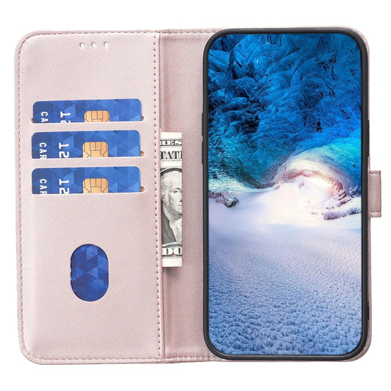 Cu clapetă pentru Samsung Galaxy A25 5G, BINFEN Wallet, roz rose gold + sticlă 9H