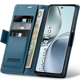 Husă pentru Realme 14 Pro+ 5G, ERBORD Glossy Litchi, portofel cu clapetă, albastru