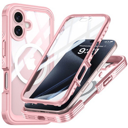 Husă pentru iPhone 16, Shockproof, cu sticlă, pentru MagSafe, roz