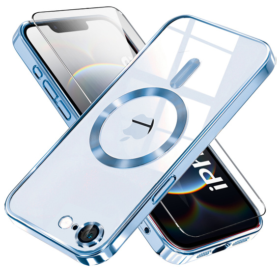 Husă pentru iPhone 16E, Electro MagSafe, albastru + Sticlă pentru ecran