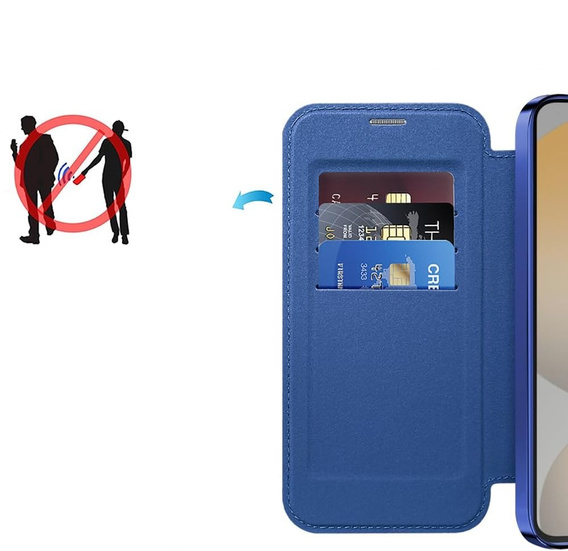 Cu clapetă pentru Samsung Galaxy S25 FE, RFID Wallet MagSafe CamShield, albastru închis