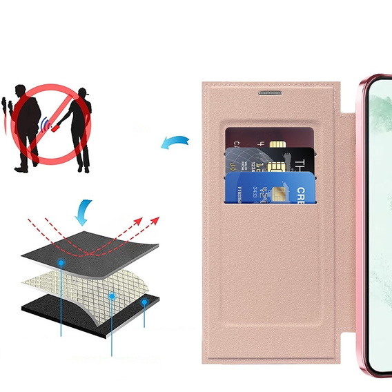 Cu clapetă pentru Samsung Galaxy S22 Ultra 5G, RFID Wallet MagSafe CamShield, roz