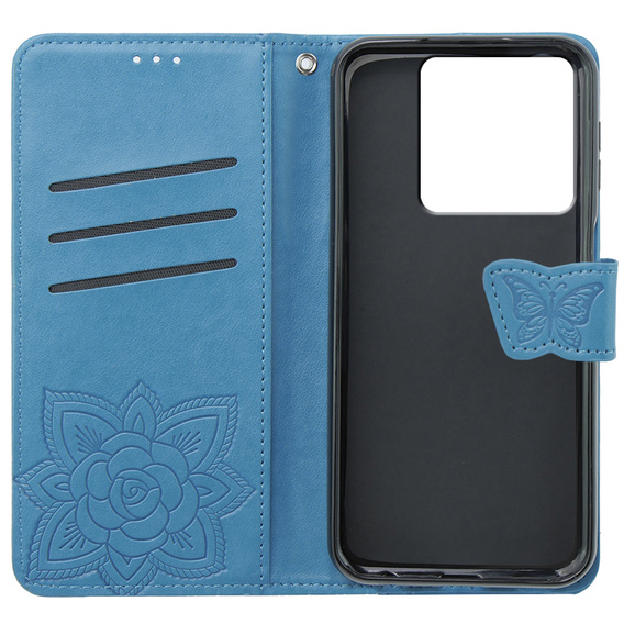 Cu clapetă pentru Xiaomi Poco X6 5G, Butterfly, albastru