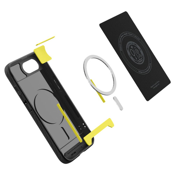 Carcasa Spigen pentru iPhone 16E, Rugged Armor MagSafe, negru + Tempered Glass 9H