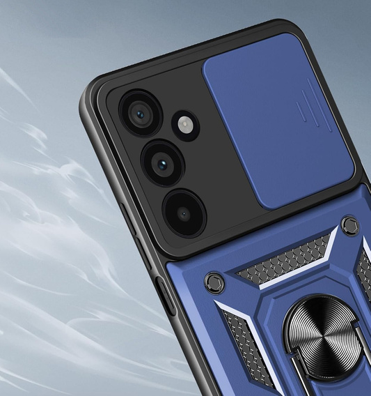Husă blindată pentru Samsung Galaxy A17 5G, cu protecție pentru cameră, cu suport, albastru