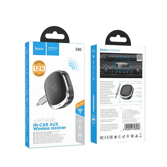 Adaptor Bluetooth AUX Hoco E80 cu afișaj