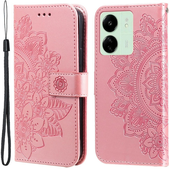 Cu clapetă pentru Xiaomi Redmi 13C / Poco C65, Mandala Flower, roz