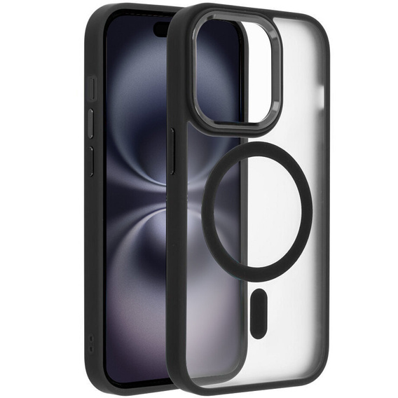 Husă pentru iPhone 16 Pro, pentru MagSafe, ERBORD Matt Case, transparent / negru + sticlă pentru ecran