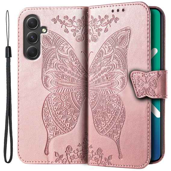 Cu clapetă pentru Samsung Galaxy A54 5G, Butterfly, roz rose gold