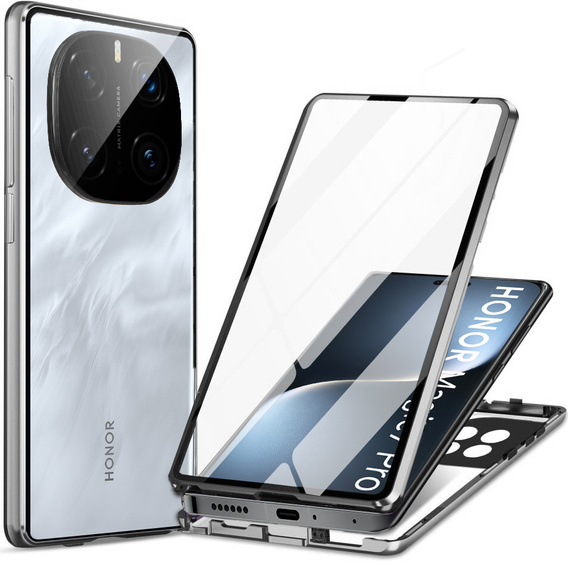 Husa pentru Honor Magic 7 Pro, Magnetic Dual Glass, de argint