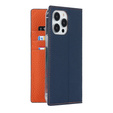 Cu clapetă pentru iPhone 15 Pro, Litchi Skin Grain, albastru închis