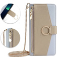 Carcasă flip pentru iPhone 15, Wallet Zipper Pocket, cu oglindă, albastru
