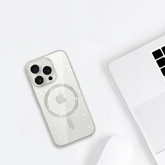 Husă pentru iPhone 16 Pro, ERBORD Glitter MagSafe, transparentă + Sticlă pentru ecran