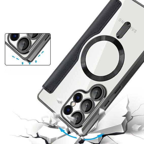 Cu clapetă pentru Samsung Galaxy S25 Ultra, RFID Wallet MagSafe CamShield, negru