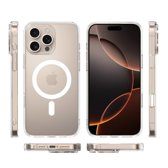 Carcasă ERBORD MagSafe pentru iPhone 16 Pro Max, buton activ, transparentă + Sticlă pentru ecran
