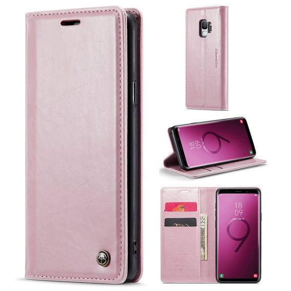 Carcasă flip CASEME pentru Samsung Galaxy S9, Waxy Textured, roz