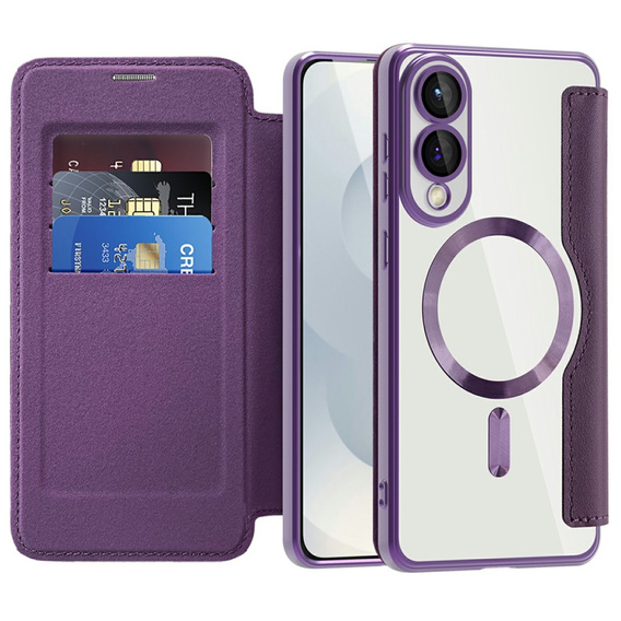 Cu clapetă pentru Samsung Galaxy S25 Edge, RFID Wallet MagSafe CamShield, violet