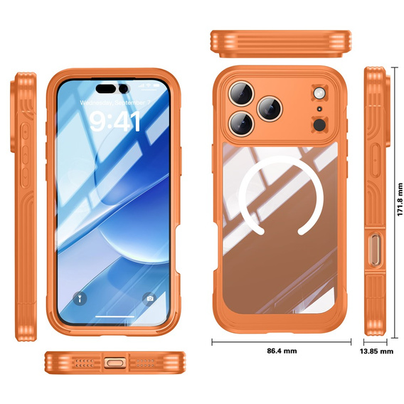Husă antișoc cu sticlă, pentru MagSafe pentru iPhone 17 Pro Max, portocaliu