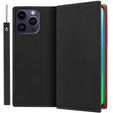 Cu clapetă pentru iPhone 14 Pro Max, Litchi Skin Grain, negru