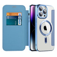 Cu clapetă pentru iPhone 14 Pro Max, RFID Wallet MagSafe CamShield, albastru
