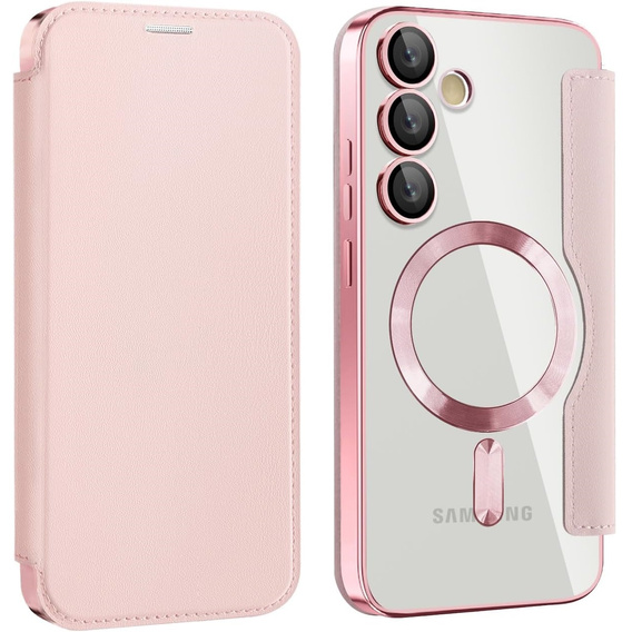 Cu clapetă pentru Samsung Galaxy S25 FE, RFID Wallet MagSafe CamShield, roz