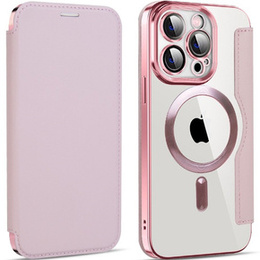 Cu clapetă pentru iPhone 14 Pro, RFID Wallet MagSafe CamShield, roz