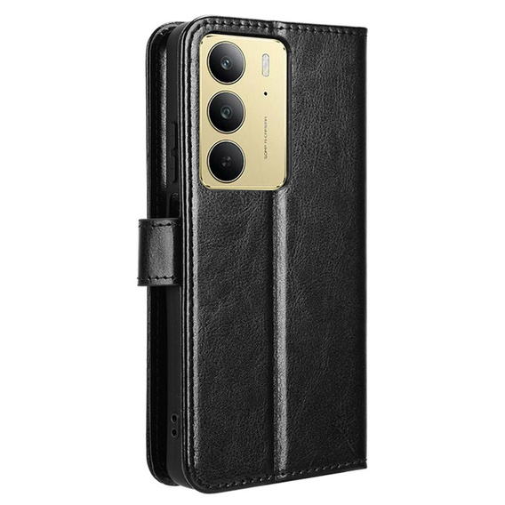 Cu clapetă pentru Realme 14X / Realme C75, Crazy Horse Wallet, negru
