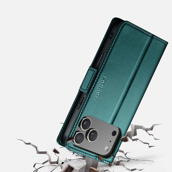 ERBORD Glossy Litchi - geantă de portofel cu clapetă pentru iPhone 17 Pro Max