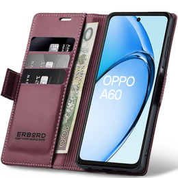 Husă pentru Oppo A60, ERBORD Glossy Litchi, portofel cu clapetă, roșu