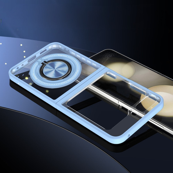 Husă pentru Samsung Galaxy Z Flip7 FE / Z Flip6, Corners Dropproof, pentru MagSafe, transparent / albastru