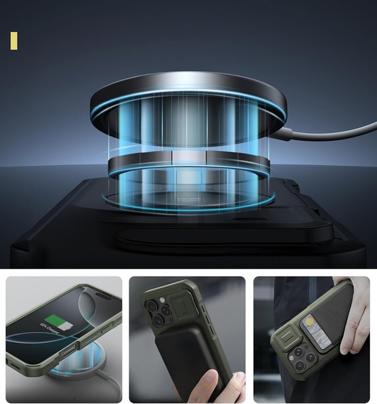 Husă blindată pentru iPhone 16 Pro Max, Dexnor CamProtect MagSafe, verde (Două rame)