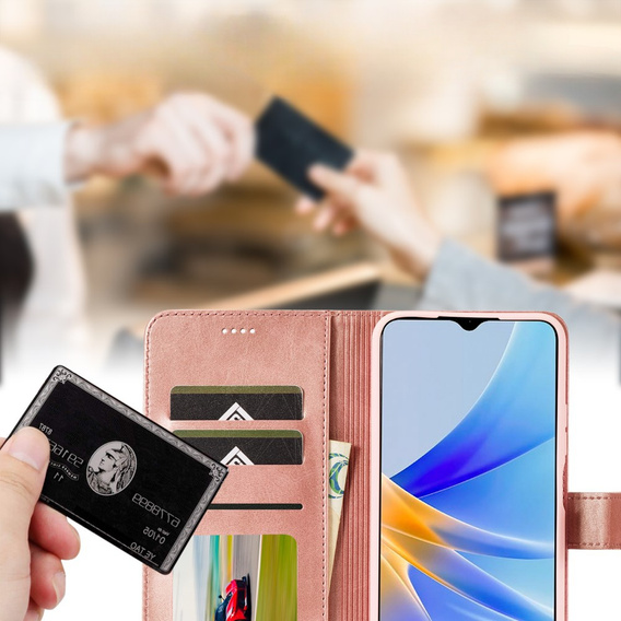 Cu clapetă pentru Oppo A17, LC.IMEEKE, roz rose gold