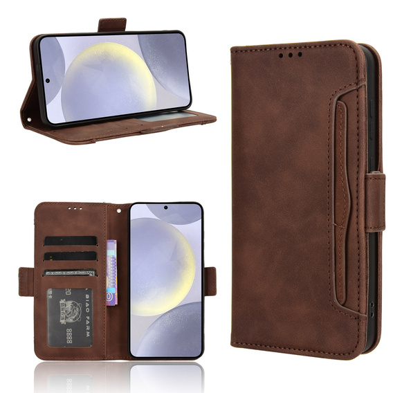 Cu clapetă pentru Samsung Galaxy S25 FE, Card Slot, maro