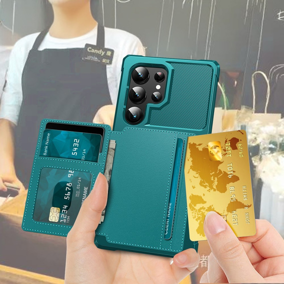 Husa pentru Samsung Galaxy S24 Ultra, Card Holder Kickstand, verde
