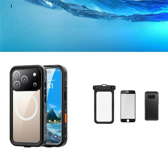 Husă pentru iPhone 17 Pro, impermeabilă IP68, SHELLBOX MagSafe, negru