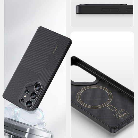 Carcasa BENKS Kevlar pentru Samsung Galaxy S25 Ultra, pentru MagSafe, Carbon Fiber, negru