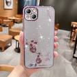 Husă pentru iPhone 14 Plus, Glitter Flower, violet