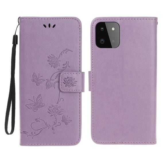 Cu clapetă pentru Samsung Galaxy A22 5G, Butterfly, violet