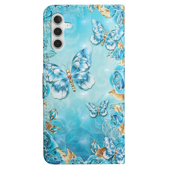 Cu clapetă pentru Samsung Galaxy A05s, Wallet, Blue Gold Butterflies, albastru