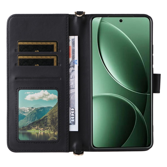 Carcasă cu clapetă pentru Xiaomi Poco F7 Pro / F7 Ultra, Crossbody Leather Wallet, negru