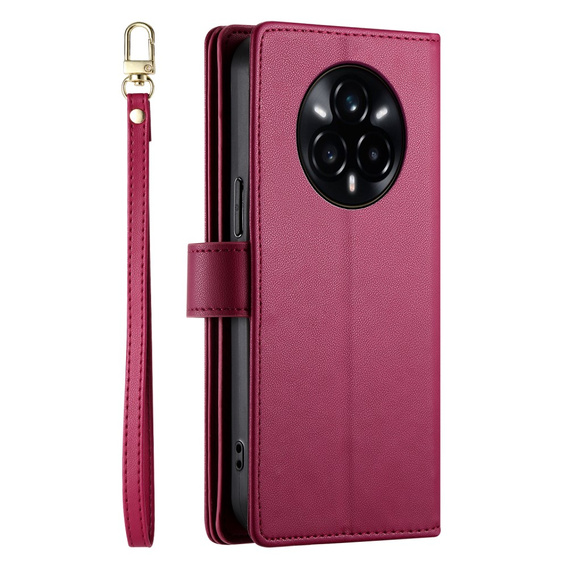Cu clapetă pentru Realme 14 Pro 5G, Wallet Zipper Pocket, roșu