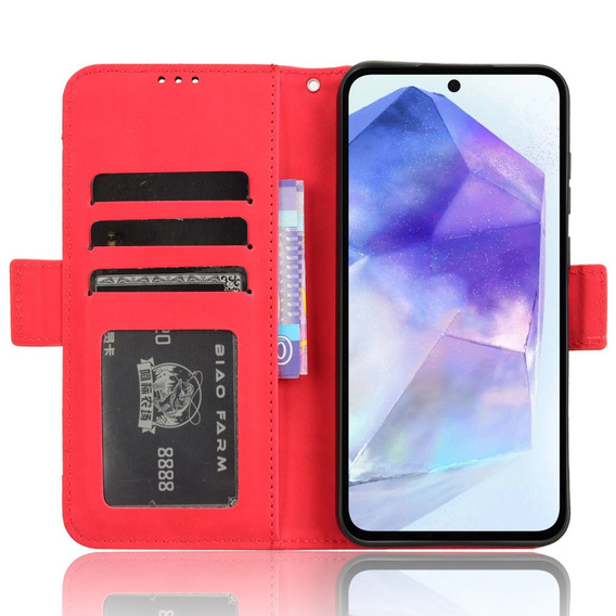 Cu clapetă pentru Samsung Galaxy A55 5G, Card Slot, roșu