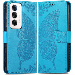 Cu clapetă pentru Oppo Reno 12 Pro, Butterfly, albastru