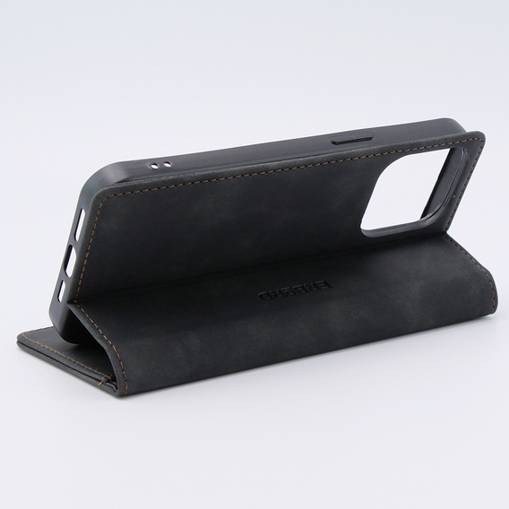 Husă pentru iPhone 15 Pro, ERBORD Vintage, portofel cu clapetă, negru