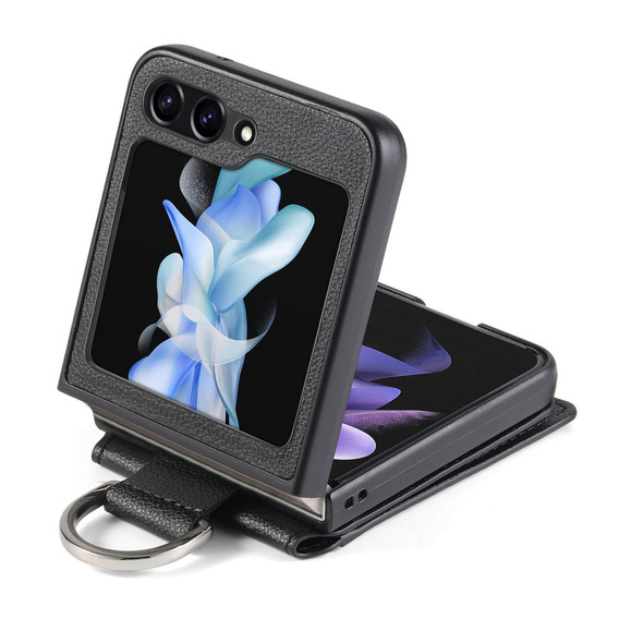 Carcasă pentru Samsung Galaxy Z Flip7 FE / Z Flip6, Card Slot Ring Case, negru