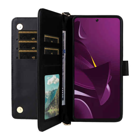 Carcasă cu clapetă pentru Xiaomi Poco M7 Pro 5G, Crossbody Leather Wallet, negru